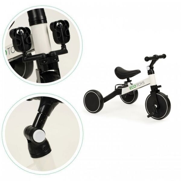 Tricicleta 4 in 1 cu pedale detasabile, Ecotoys YM-BB-6 - Alb