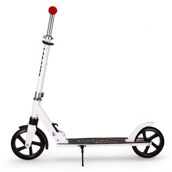 Trotineta urbana ECOTOYS SSWT-2019, cadru usor din aluminiu, roti mari, cu amortizor, picior de sprijin, alba 
