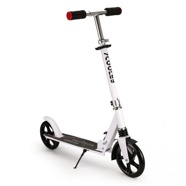 Trotineta urbana ECOTOYS SSWT-2019, cadru usor din aluminiu, roti mari, cu amortizor, picior de sprijin, alba 