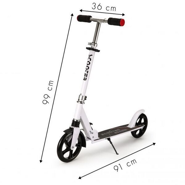 Trotineta urbana ECOTOYS SSWT-2019, cadru usor din aluminiu, roti mari, cu amortizor, picior de sprijin, alba 