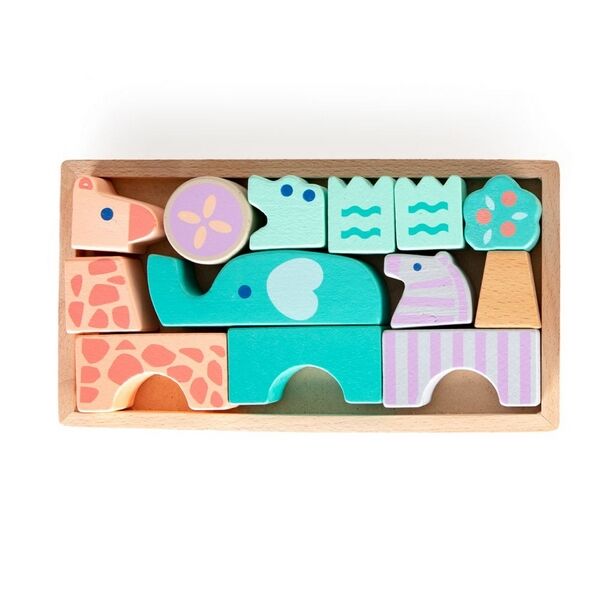 Set figurine animale din lemn ECOTOYS, cutie din lemn