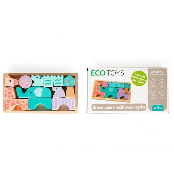 Set figurine animale din lemn ECOTOYS, cutie din lemn