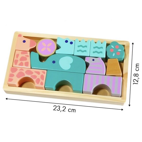 Set figurine animale din lemn ECOTOYS, cutie din lemn