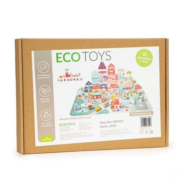 Centru de activitate orasel educational cu blocuri din lemn 121 piese Ecotoys MA427
