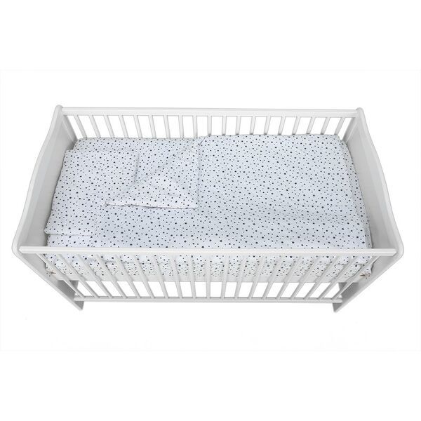Babyneeds - Lenjerie patut 3 piese, Cu pernuta, Plapumioara, Cearceaf, Din bumbac, Pentru patut 140x70 cm, Alb cu stelute albastre