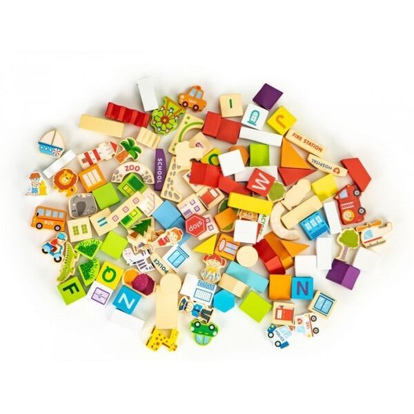 Blocuri din lemn Ecotoys HM015501 Zoo - 120 elemente