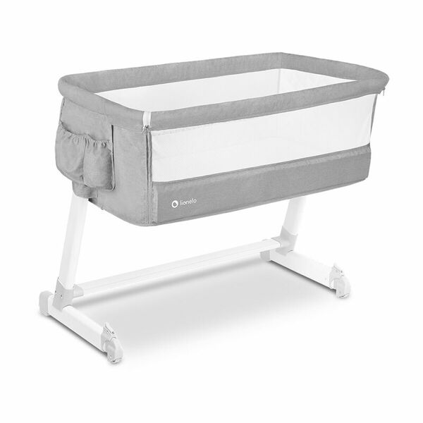 Lionelo - Patut co-sleeper Theo 2 in 1, Cu setare unghiulara, Reglabil in 5 pozitii pe inaltime, Conform cu standardele europeane de securitate EN1130 si EN16890, Grey