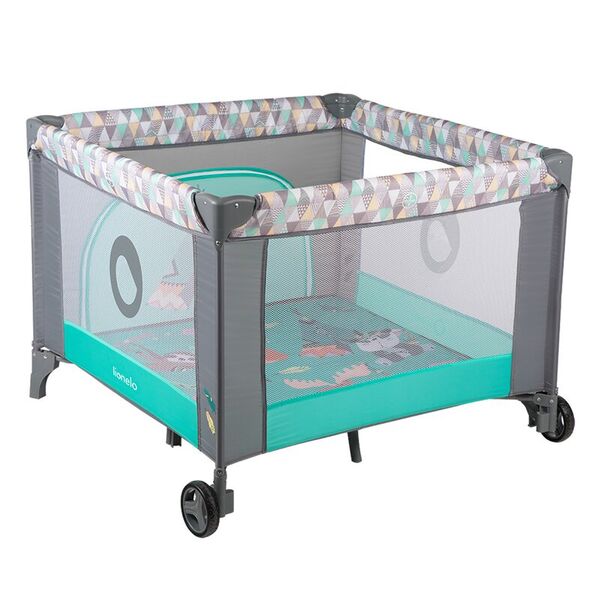 Lionelo - Tarc de joaca Lene, Cu roti, Cu intrare laterala cu fermoar, 100 x 100 cm, Conform cu standardul europeane de securitate EN12227, Turquoise Scandi