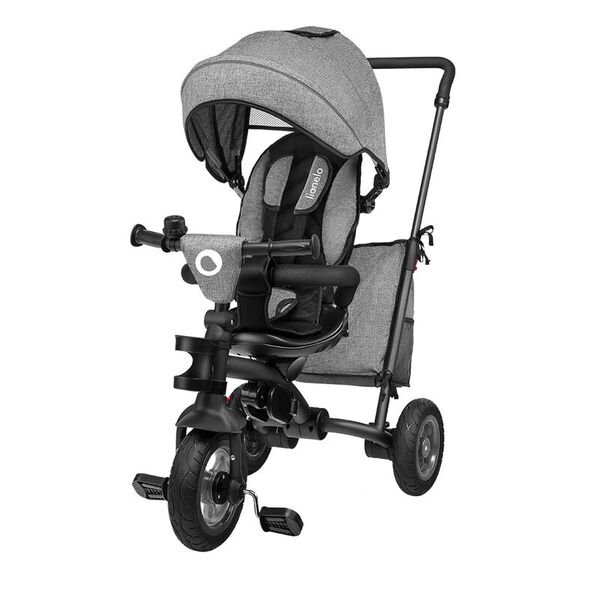 Lionelo - Tricicleta Tris, Mecanism de pedalare libera, Suport picioare, Control al directiei, Scaun reversibil, Rotire 360 grade, Pliabila, Conform cu standardul europeane de securitate EN71, Gri