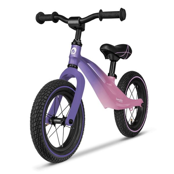 Lionelo - Bicicleta usoara Bart Air, Fara pedale, Cu roti gonflabile, Cu cadru din magneziu, Cu ghidon si sa reglabile, Greutate 3.8 Kg, 12 inch, Conform cu standardul european de securitate EN71, Pink Violet