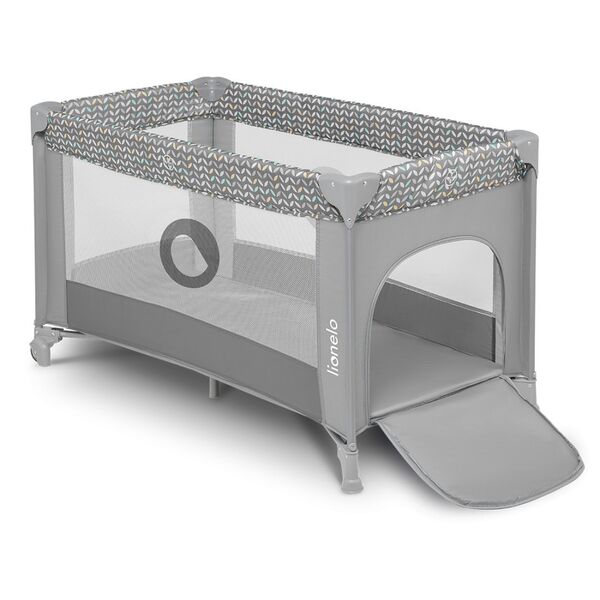 Lionelo - Patut pliant cu un nivel Stefi, Cu intrare laterala cu fermoar, 2 roti, 120x60 cm, Conform cu standardul european de securitate EN 716, Grey