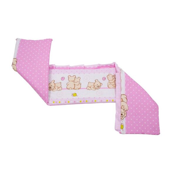 Babyneeds - Aparatoare laterala pentru patut 120x60 cm, Cu umplutura antialergica, Dimensiune 180 x 32 cm, Teddy Friends Roz M2