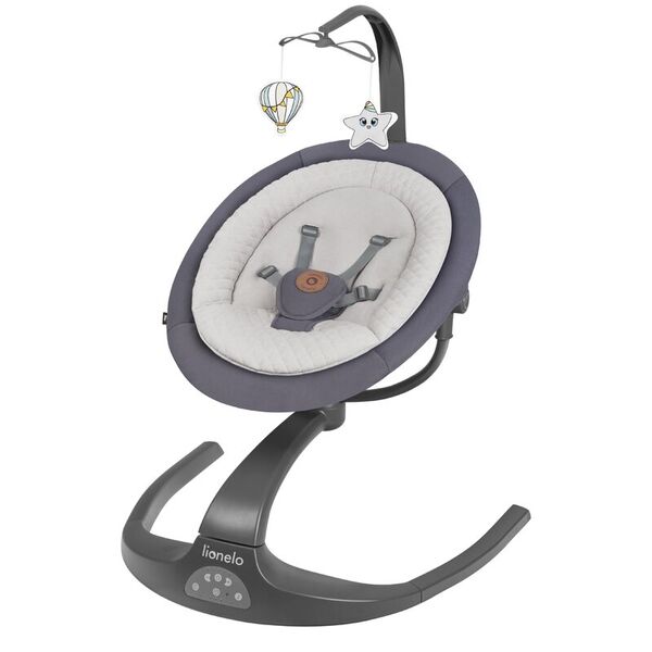 Lionelo - Balansoar si sezlong copii, Rina, 2 in 1, Electric, Cu rotire 360 °, Cu telecomanda si cablu USB, Cu 2 directii de balansare si 5 niveluri de viteza, Cu 12 melodii, Gri
