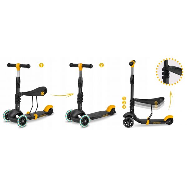 Trotineta 3 in 1 cu roti cu LED Ricokids Cubi 765500 - Negru - Portocaliu