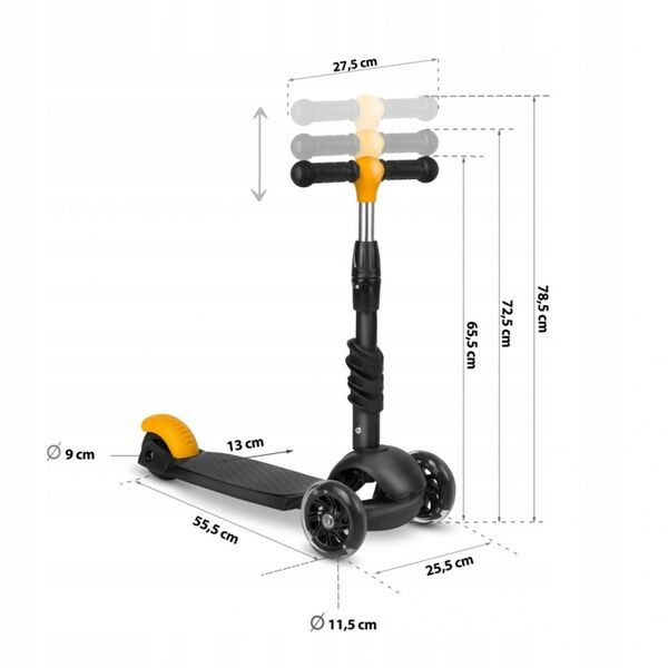 Trotineta 3 in 1 cu roti cu LED Ricokids Cubi 765500 - Negru - Portocaliu