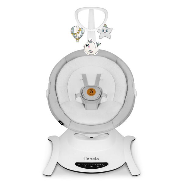 Lionelo - Balansoar multifunctional Bella, Electric, Scaun reglabil, Ecran tactil si telecomanda, 6 miscari unice, 5 viteze, Cu melodii, Gri