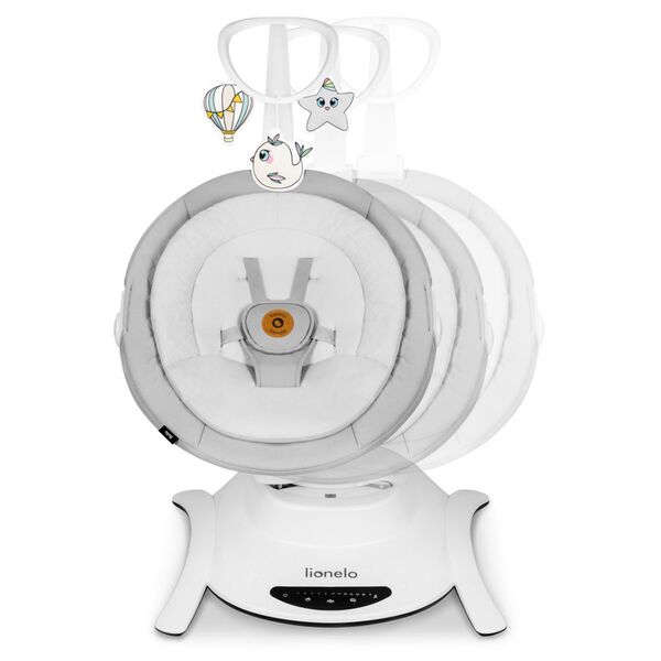 Lionelo - Balansoar multifunctional Bella, Electric, Scaun reglabil, Ecran tactil si telecomanda, 6 miscari unice, 5 viteze, Cu melodii, Gri