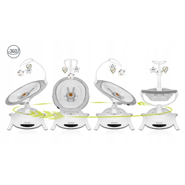 Lionelo - Balansoar multifunctional Bella, Electric, Scaun reglabil, Ecran tactil si telecomanda, 6 miscari unice, 5 viteze, Cu melodii, Gri