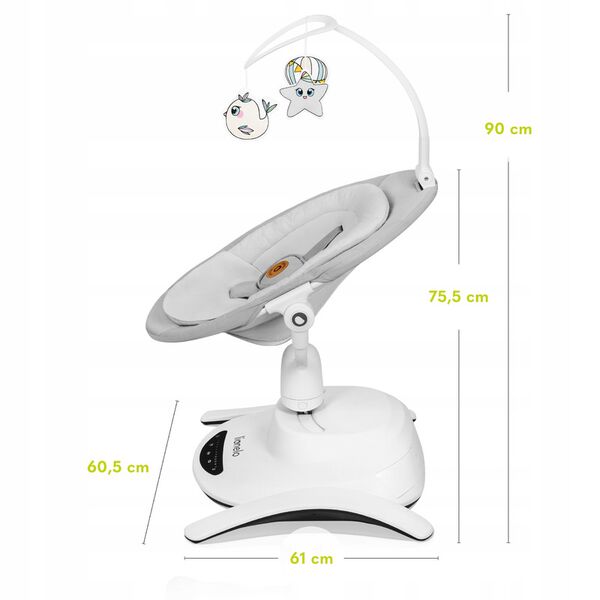 Lionelo - Balansoar multifunctional Bella, Electric, Scaun reglabil, Ecran tactil si telecomanda, 6 miscari unice, 5 viteze, Cu melodii, Gri