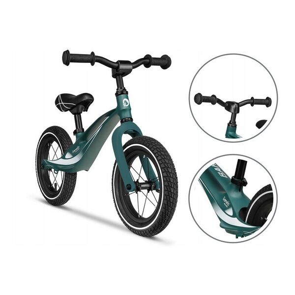 Lionelo - Bicicleta usoara Bart Air, Fara pedale, Cu roti gonflabile, Cu cadru din magneziu, Cu ghidon si sa reglabile, Greutate 3.8 Kg, 12 inch, Conform cu standardul european de securitate EN71, Green Forest