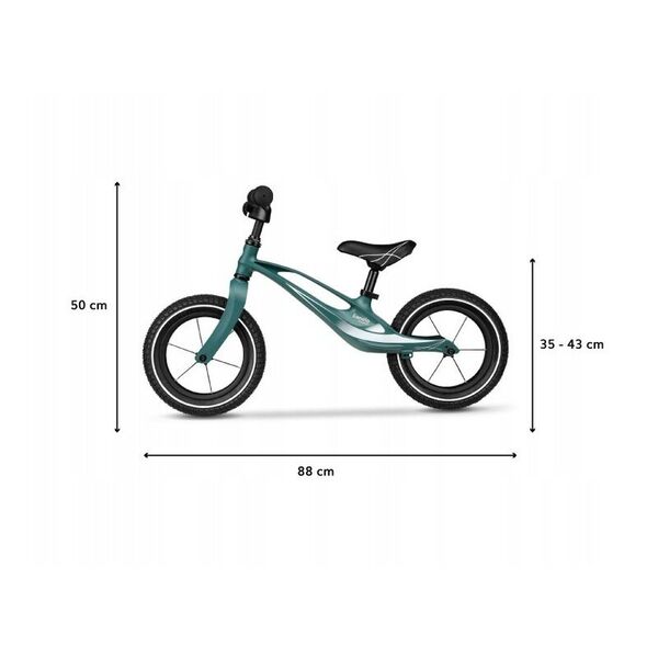 Lionelo - Bicicleta usoara Bart Air, Fara pedale, Cu roti gonflabile, Cu cadru din magneziu, Cu ghidon si sa reglabile, Greutate 3.8 Kg, 12 inch, Conform cu standardul european de securitate EN71, Green Forest