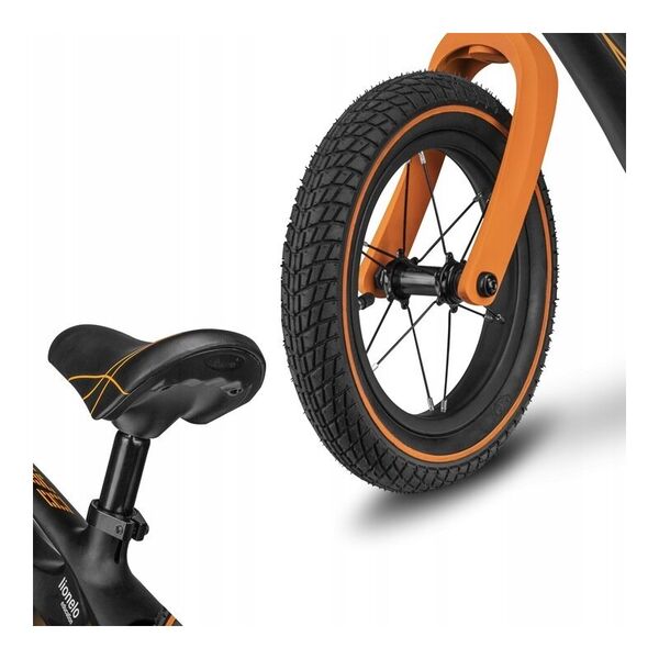 Lionelo - Bicicleta usoara Bart Air, Fara pedale, Cu roti gonflabile, Cu cadru din magneziu, Cu ghidon si sa reglabile, Greutate 3.8 Kg, 12 inch, Conform cu standardul european de securitate EN71, Negru