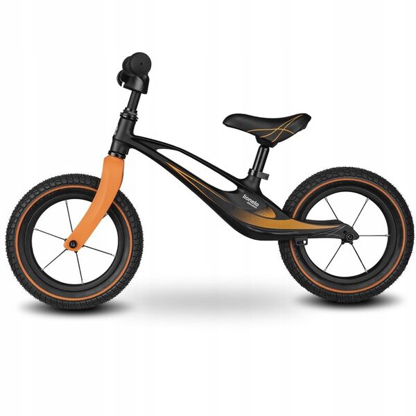 Lionelo - Bicicleta usoara Bart Air, Fara pedale, Cu roti gonflabile, Cu cadru din magneziu, Cu ghidon si sa reglabile, Greutate 3.8 Kg, 12 inch, Conform cu standardul european de securitate EN71, Negru