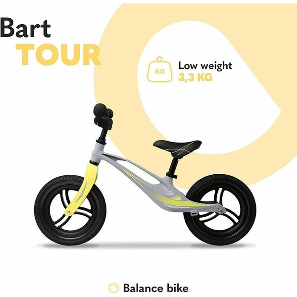 Lionelo - Bicicleta usoara Bart Tour, Fara pedale, Cu cadru din magneziu, Cu ghidon si sa reglabile, Greutate 3.8 Kg, 12 inch, Conform cu standardul european de securitate EN71, Grey Stone