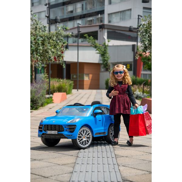 Masina electrica copii Porche Macan Turbo albastra, 12V, cu telecomanda pentru parinti
