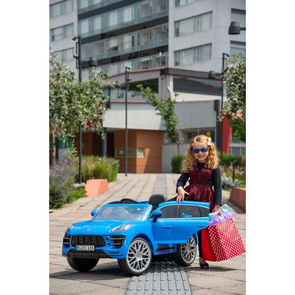 Masina electrica copii Porche Macan Turbo albastra, 12V, cu telecomanda pentru parinti