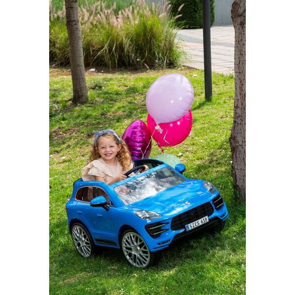Masina electrica copii Porche Macan Turbo albastra, 12V, cu telecomanda pentru parinti