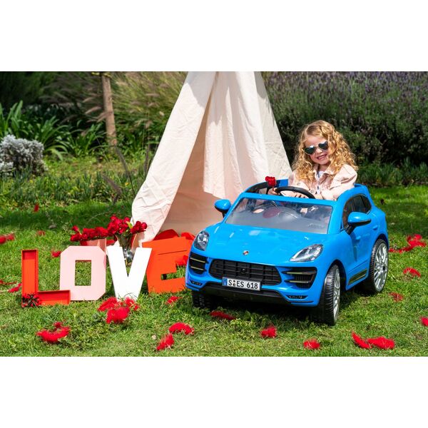 Masina electrica copii Porche Macan Turbo albastra, 12V, cu telecomanda pentru parinti