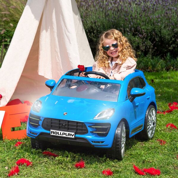 Masina electrica copii Porche Macan Turbo albastra, 12V, cu telecomanda pentru parinti