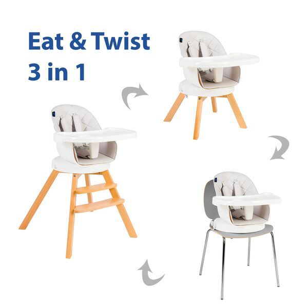 Scaun de masa 3 in 1 Juju Eat&Twist, Gri, Culoare: Gri